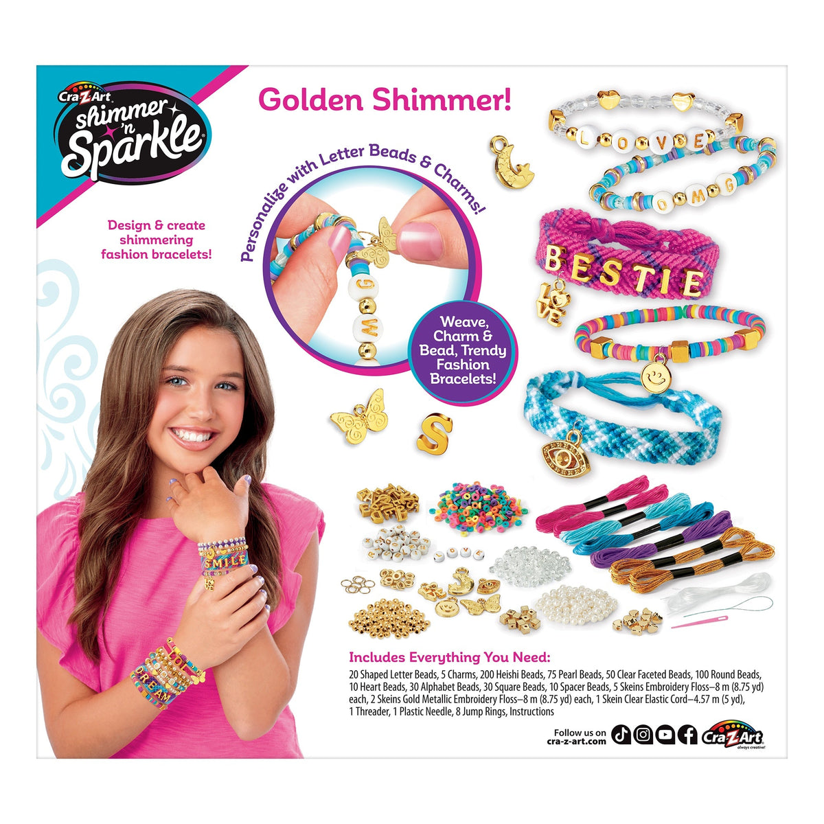 Shimmer 'n Sparkle Sparkling A-Z Fashion Bracelet Making Kit with Alphabet Beads for Kids