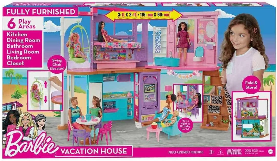 Barbie Vacation House 2-Story Dollhouse Playset with Furniture & Accessories