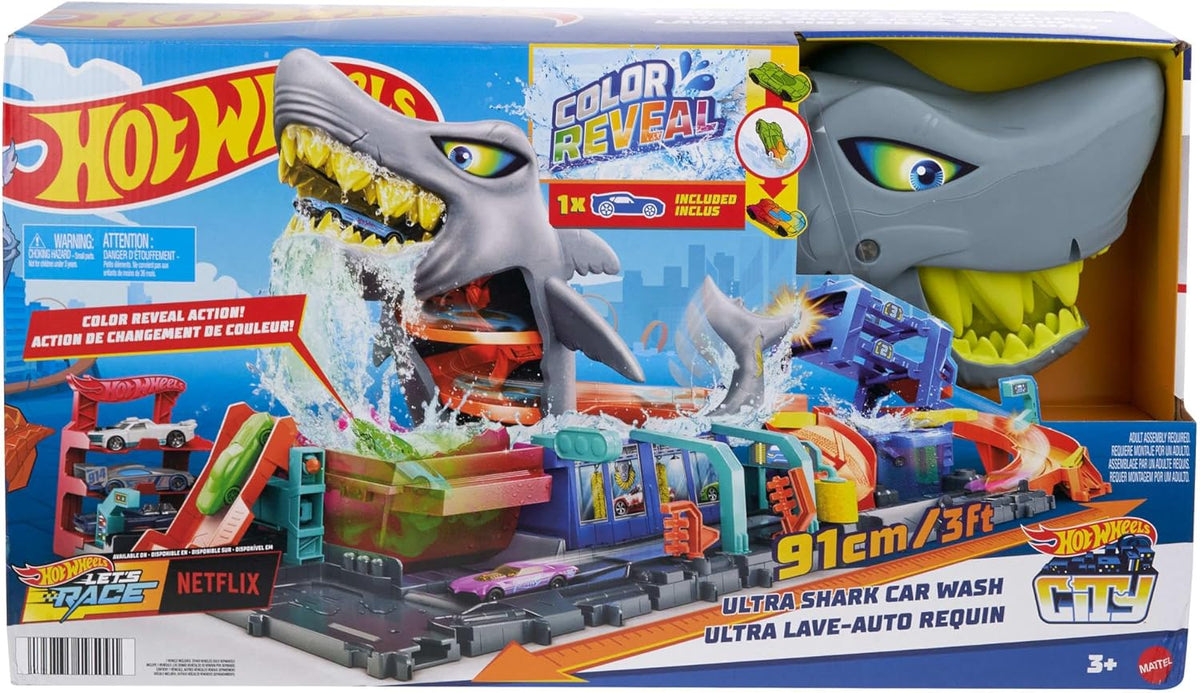 Hot Wheels City Ultra Shark Car Wash Playset for Kids