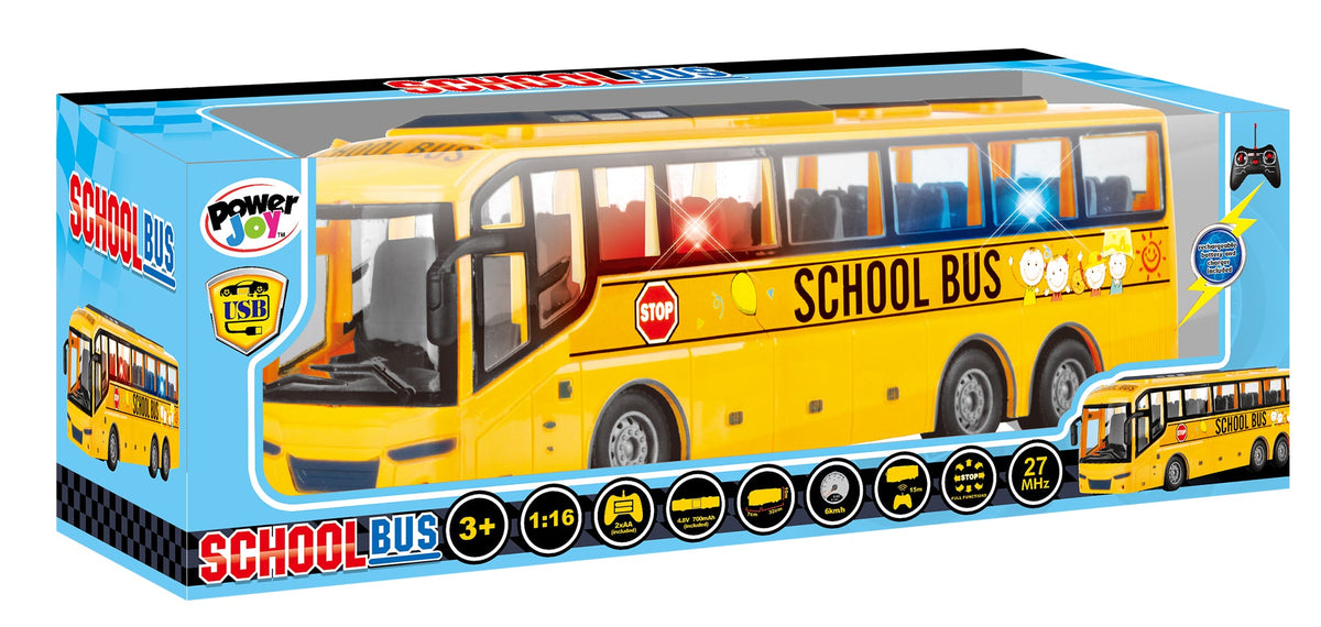 Power Joy RC School Bus with Lights Remote-Control Toy Bus for Kids