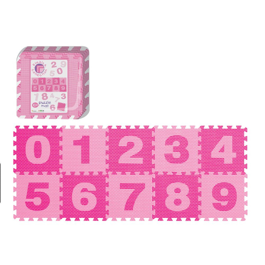 Power Joy Number Puzzle Mat 30x30cm 10 - Piece Pink EVA Foam Learning Play Mat for Kids