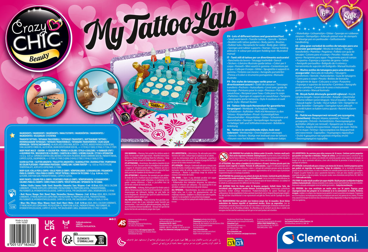 Clementoni Crazy Chic My Tattoo Lab DIY Temporary Tattoo Kit for Kids