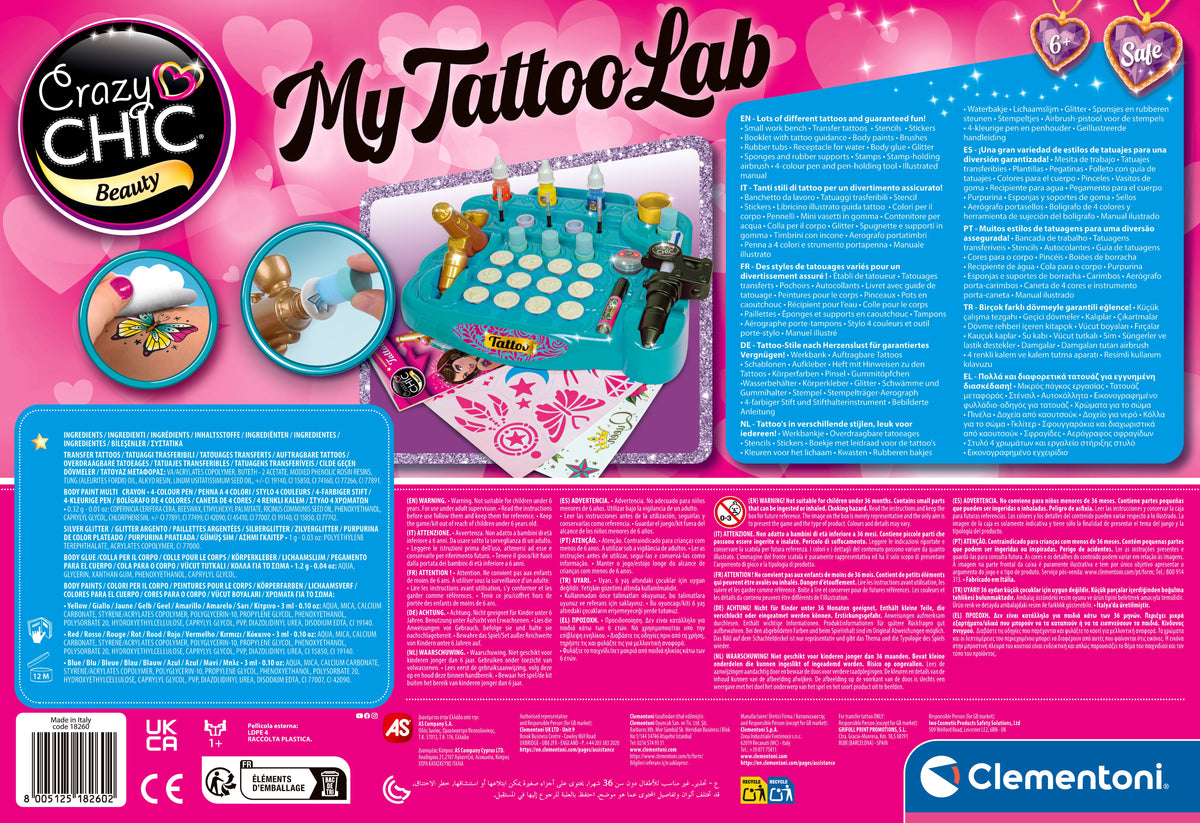 Clementoni Crazy Chic My Tattoo Lab DIY Temporary Tattoo Kit for Kids