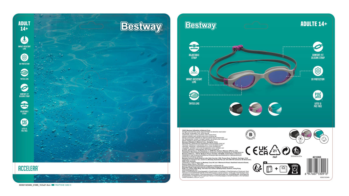 Bestway Hydro-Swim IX-1400 3-Piece Adult Swim Goggles with Adjustable Strap, Anti-Fog & UV Protection