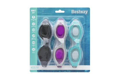 Bestway Hydro-Swim IX-1400 3-Piece Adult Swim Goggles with Adjustable Strap, Anti-Fog & UV Protection