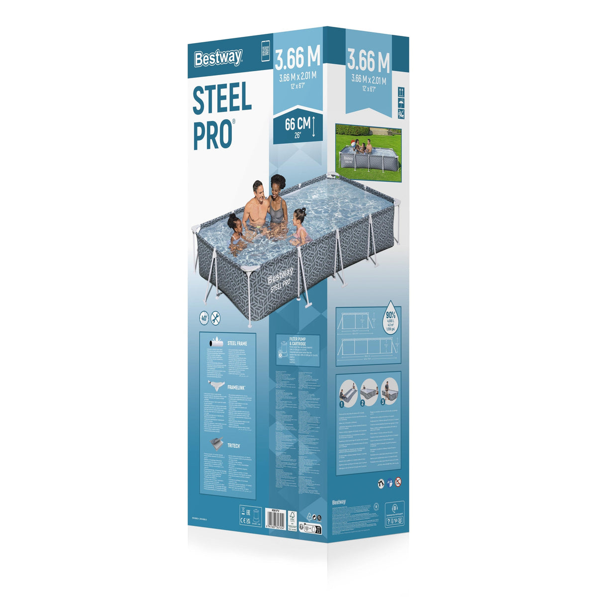 Bestway Steel Pro Rectangular Frame Pool - 366x201x66cm