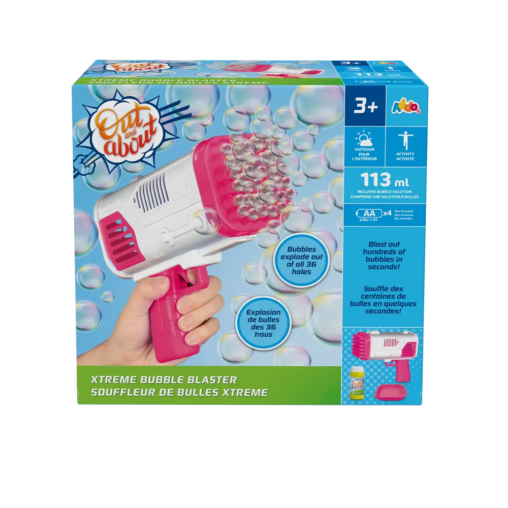 Addo Out and About Xtreme Bubble Blaster Pink - High-Output Motorized Bubble Blower