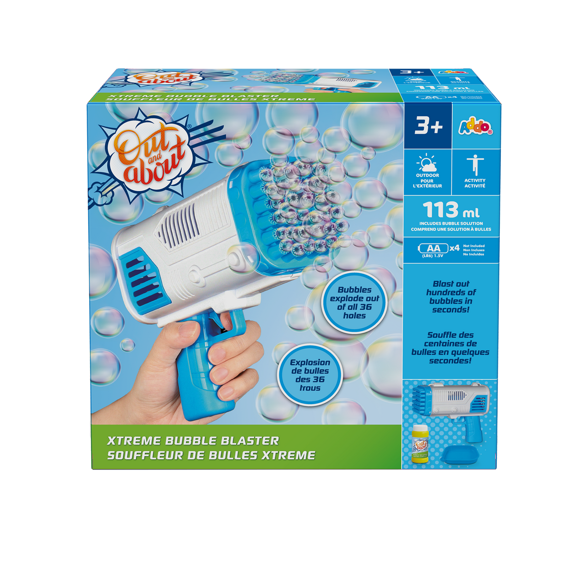Addo Out and About Bubble X Blaster Blue - High-Output Motorized Bubble Blower