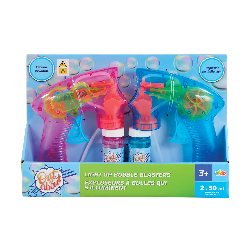 Addo Out and About Light Up Bubble Blaster - Motorized LED Bubble Blower with Solution