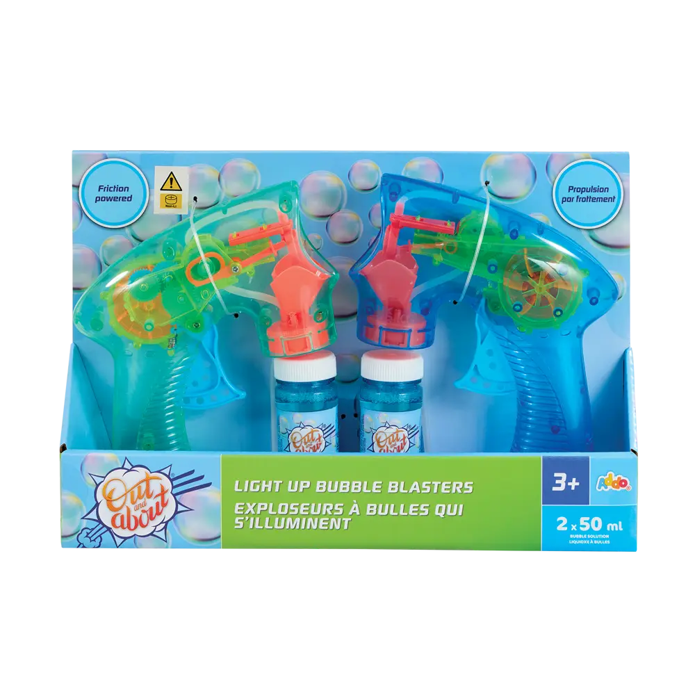 Addo Out and About Light Up Bubble Blaster - Motorized LED Bubble Blower with Solution