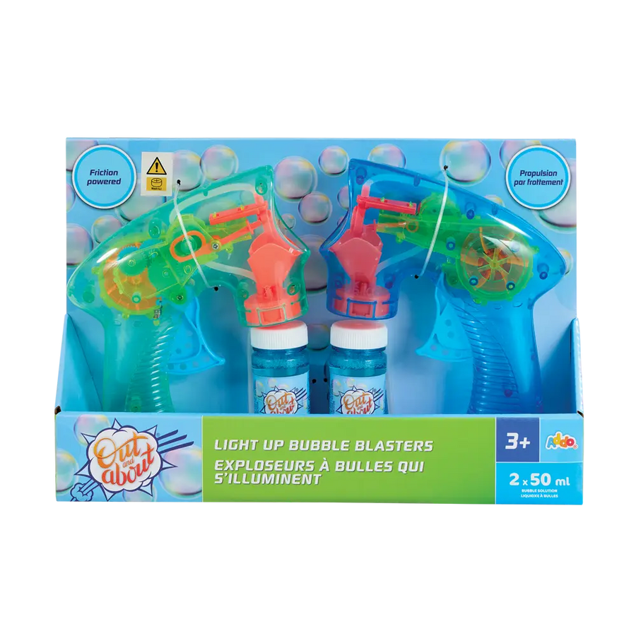 Addo Out and About Light Up Bubble Blaster - Motorized LED Bubble Blower with Solution
