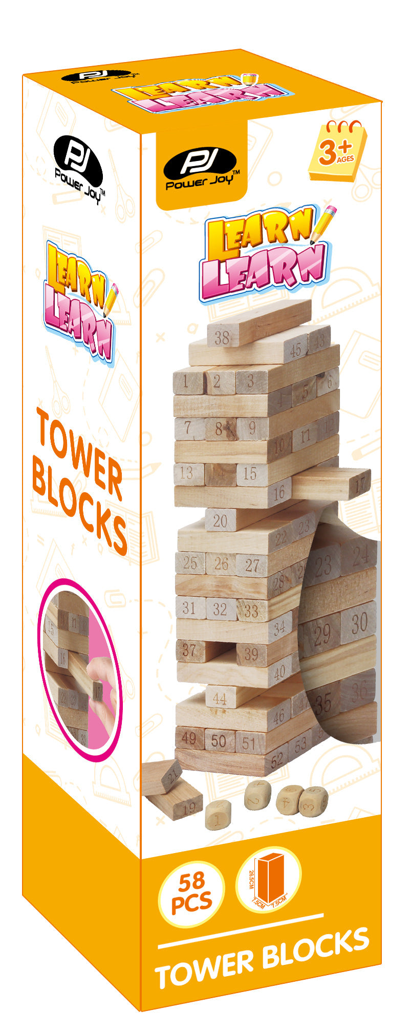 Power Joy Wooden Tower Blocks 54-Piece Stacking Game