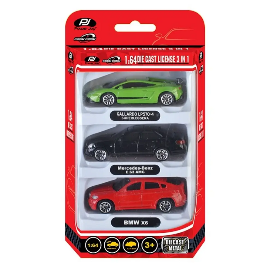 Power Joy Vroom Vroom Die-Cast Unif. Licensed 1/64 3-Piece