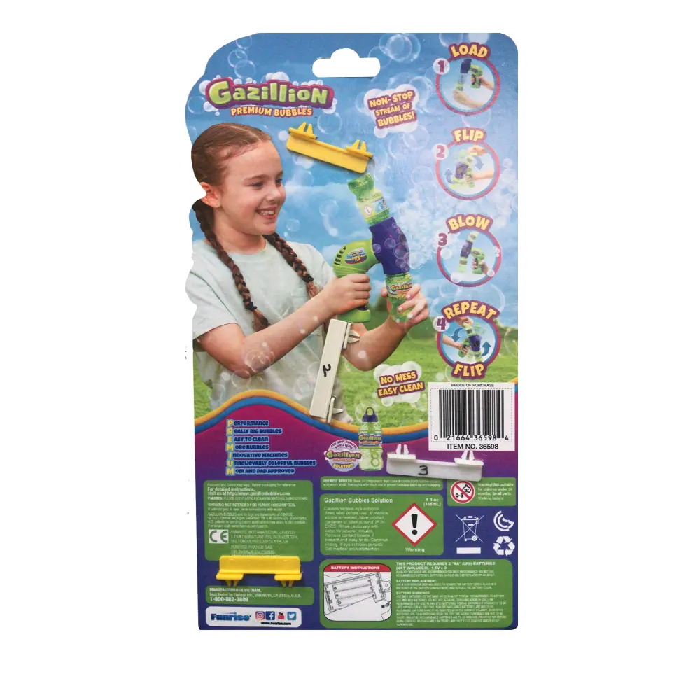 Gazillion Bubbles Bubble Flip - Handheld Continuous Bubble Blaster with 4oz Solution