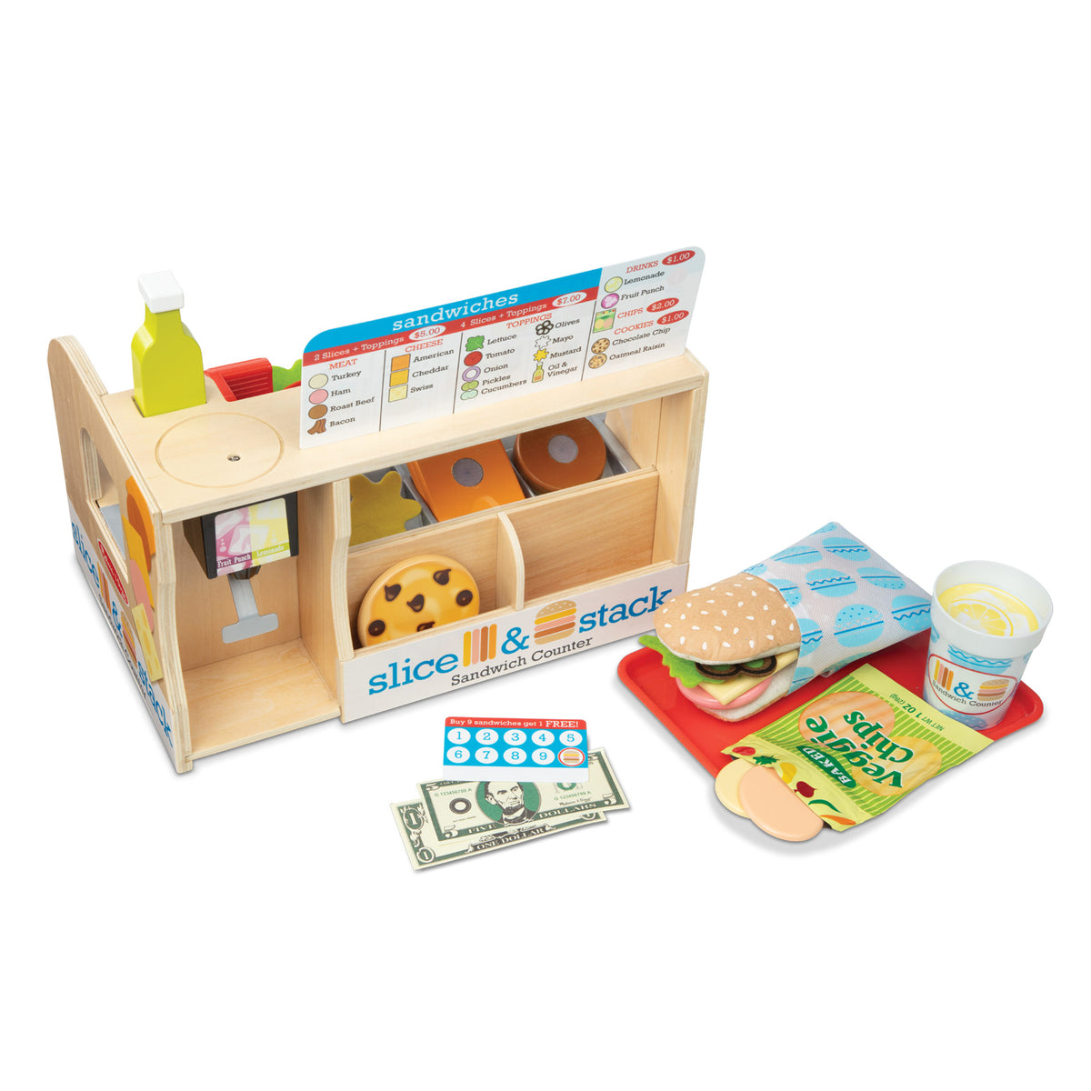 Melissa & Doug Wooden Slice & Stack Sandwich Counter Playset