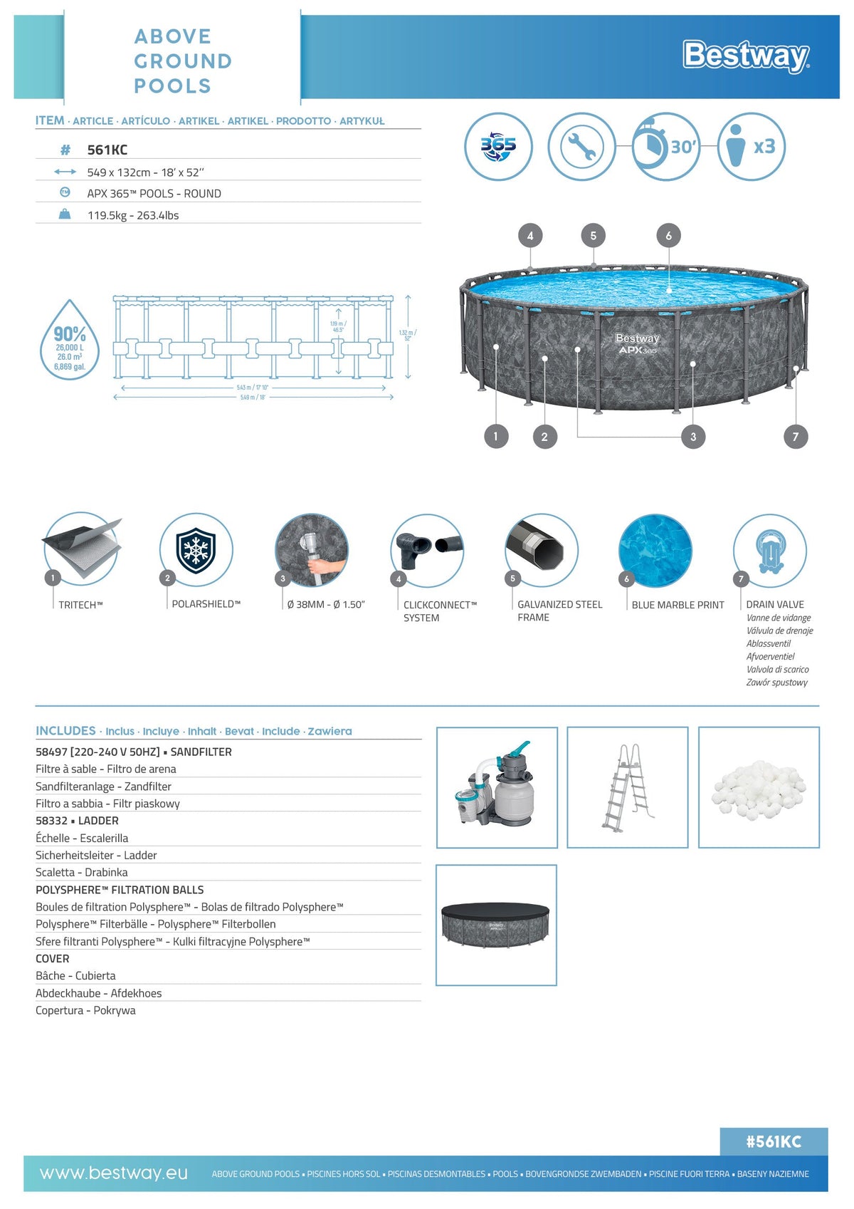 Bestway Power Steel APX 365 Above Ground Pool Set - 549x132cm