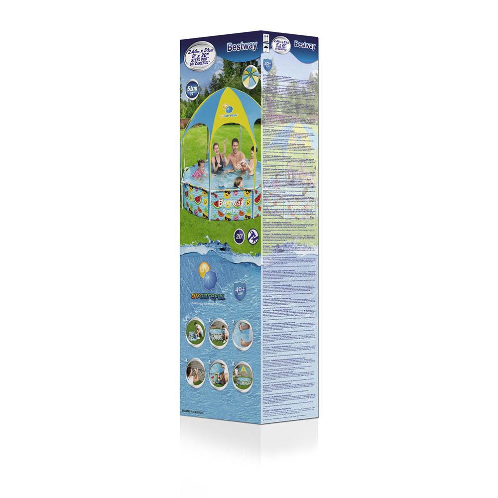 Bestway Steel Pro UV Careful Splash-in-Shade Round Above Ground Play Pool - 244x51cm