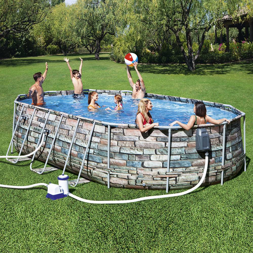 Bestway Power Steel Graphite Gray Rectangular Above Ground Pool Set - 610x366x122cm