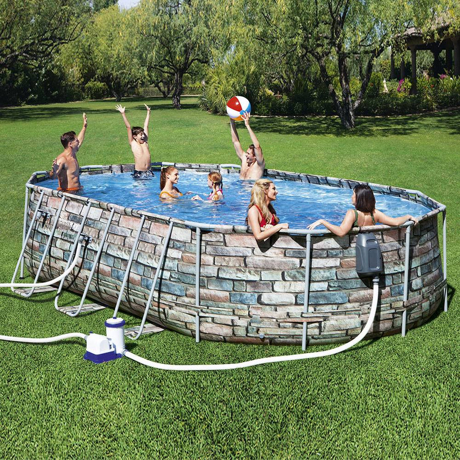 Bestway Power Steel Graphite Gray Rectangular Above Ground Pool Set - 610x366x122cm