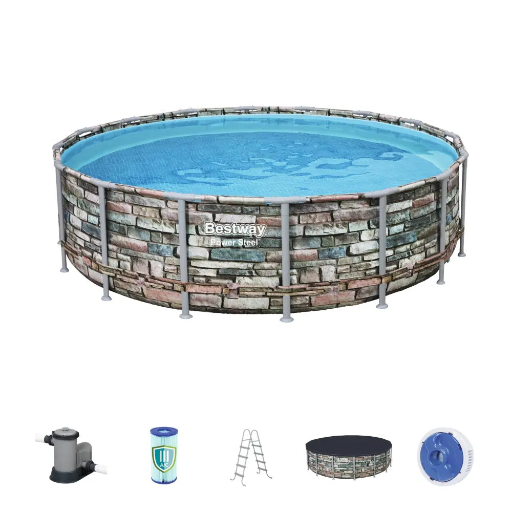 Bestway Power Steel Graphite Gray Above Ground Pool Set - 488x122cm