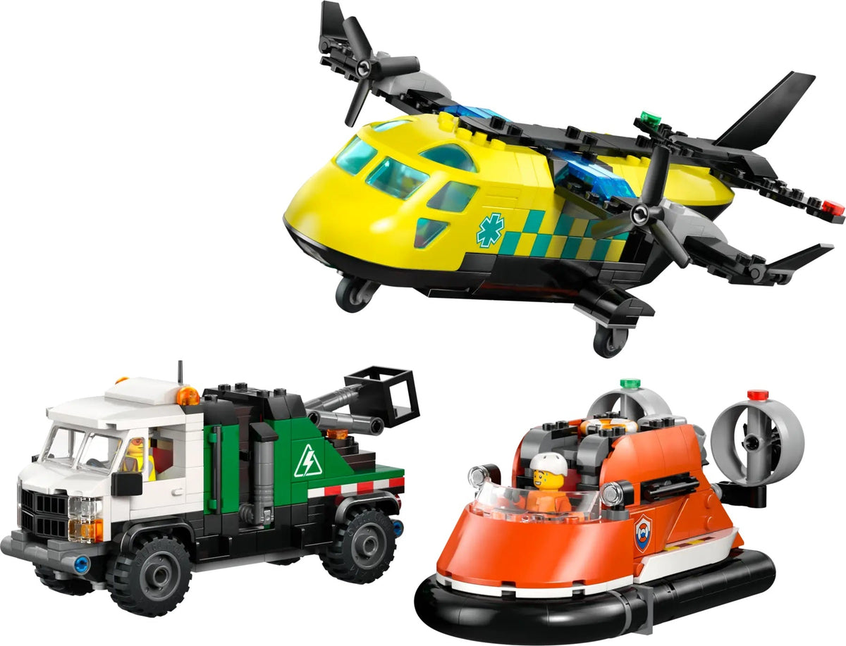 Lego City Airplane, Service Truck & Hovercraft Remix Building Set 3-in-1 Emergency Vehicle Toy for Kids