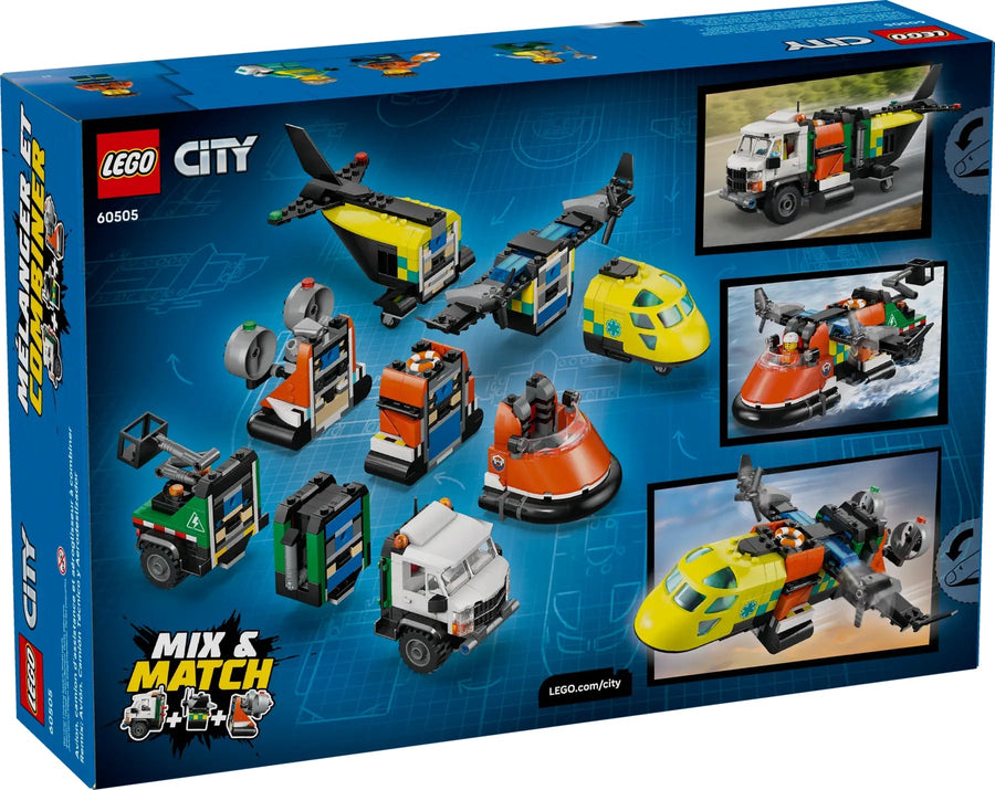 Lego City Airplane, Service Truck & Hovercraft Remix Building Set 3-in-1 Emergency Vehicle Toy for Kids