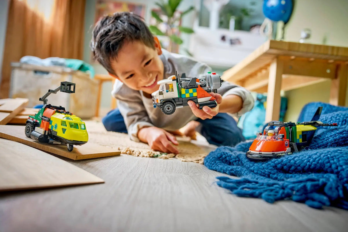 Lego City Airplane, Service Truck & Hovercraft Remix Building Set 3-in-1 Emergency Vehicle Toy for Kids