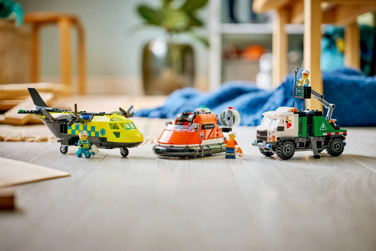Lego City Airplane, Service Truck & Hovercraft Remix Building Set 3-in-1 Emergency Vehicle Toy for Kids