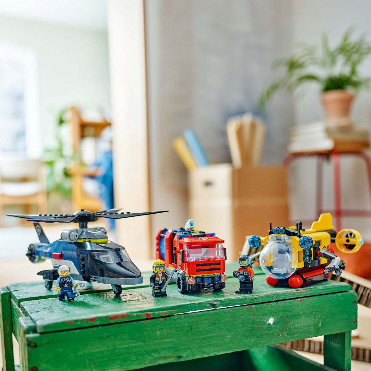 Lego Helicopter Firetruck & Submrine
