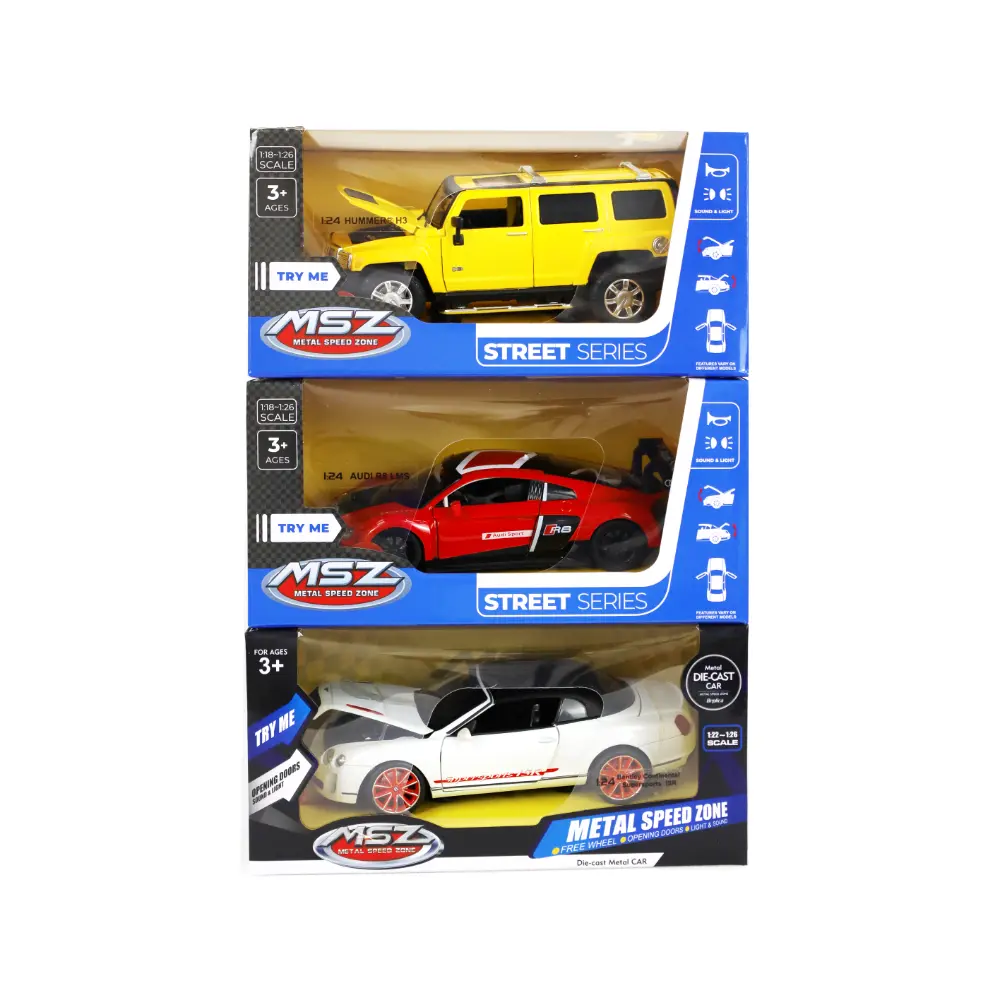 Power Joy Vroom Vroom DC Licensed MSZ 1:24 Die-Cast Metal with Pull Back, Lights and Sound Assorted - Sold per piece (Selection is random and subject to availability)
