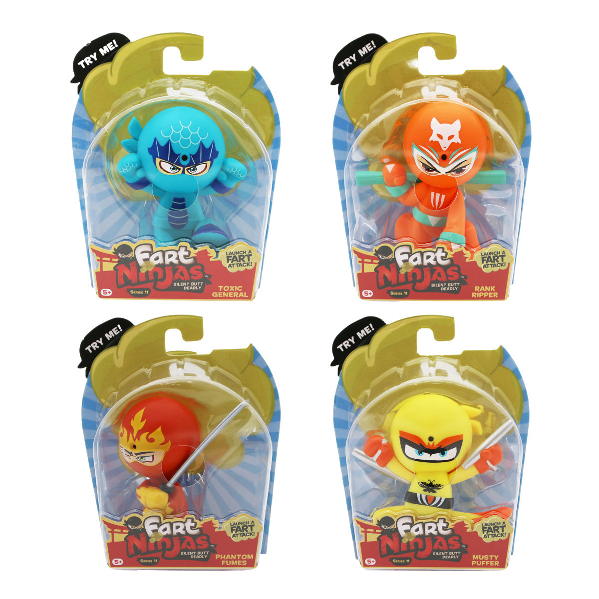 Fart Ninjas 4 Pack Series 11 Mini Action Figures with Realistic Fart Noises Assortment