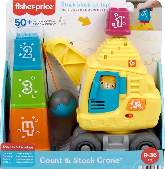 Fisher-Price Count & Stack Crane Learning Activity Toy with Blocks, Lights & Sounds