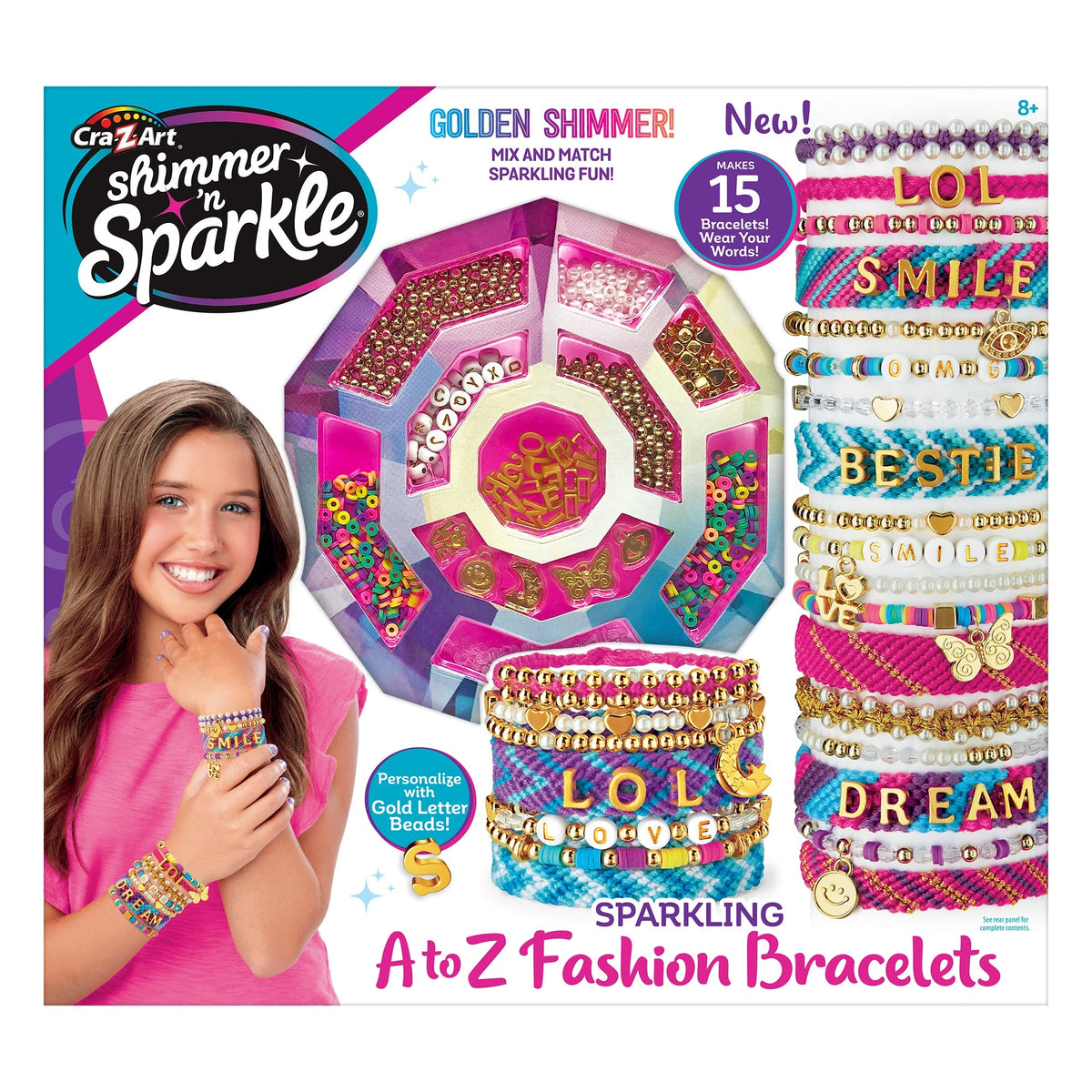 Shimmer 'n Sparkle Sparkling A-Z Fashion Bracelet Making Kit with Alphabet Beads for Kids