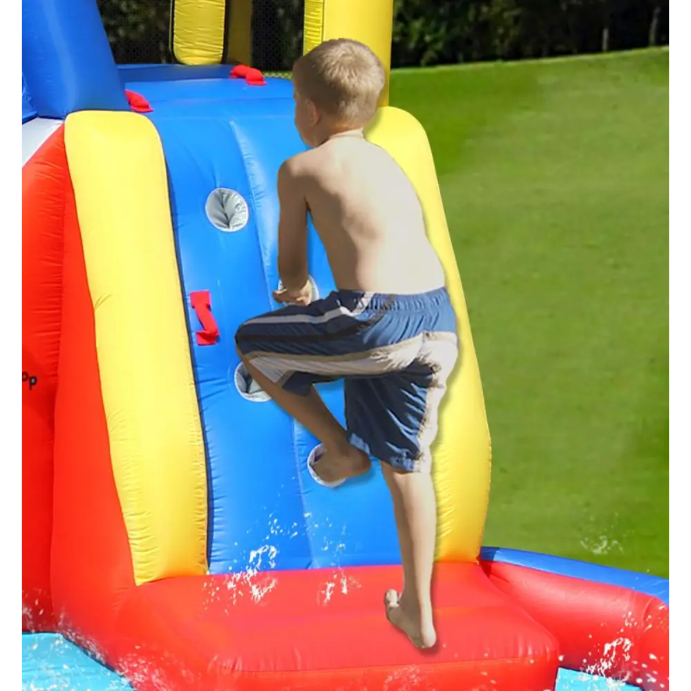 Happy Hop Shark Cave Adventure Inflatable Water Slide Park with Climbing Wall and Water Cannon - 520x390x324cm