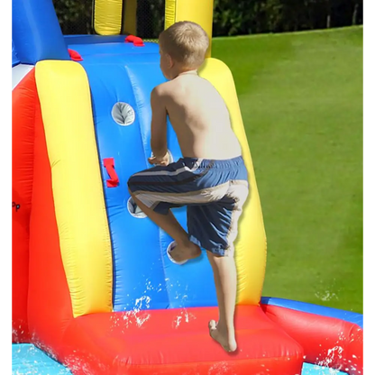 Happy Hop Shark Cave Adventure Inflatable Water Slide Park with Climbing Wall and Water Cannon - 520x390x324cm