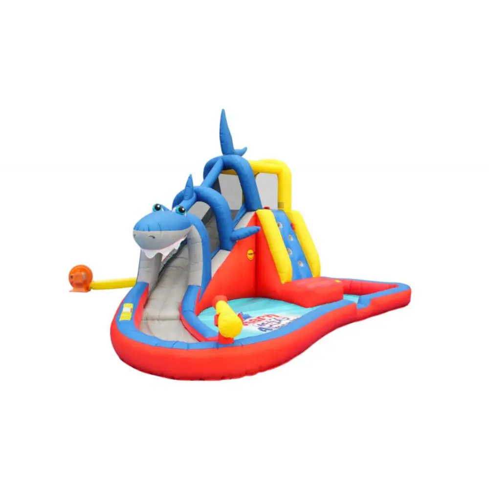 Happy Hop Shark Cave Adventure Inflatable Water Slide Park with Climbing Wall and Water Cannon - 520x390x324cm