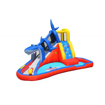 Happy Hop Shark Cave Adventure Inflatable Water Slide Park with Climbing Wall and Water Cannon - 520x390x324cm