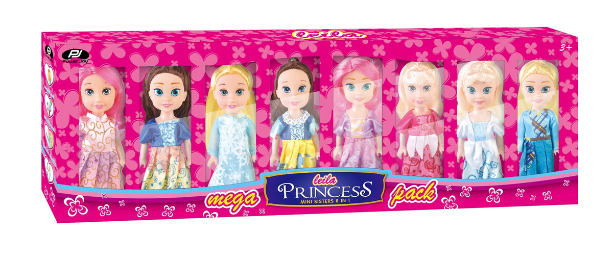 Power Joy Leila Princess Mini Sisters 8-in-1 Fashion Princess Doll Collection with Accessories for Kids