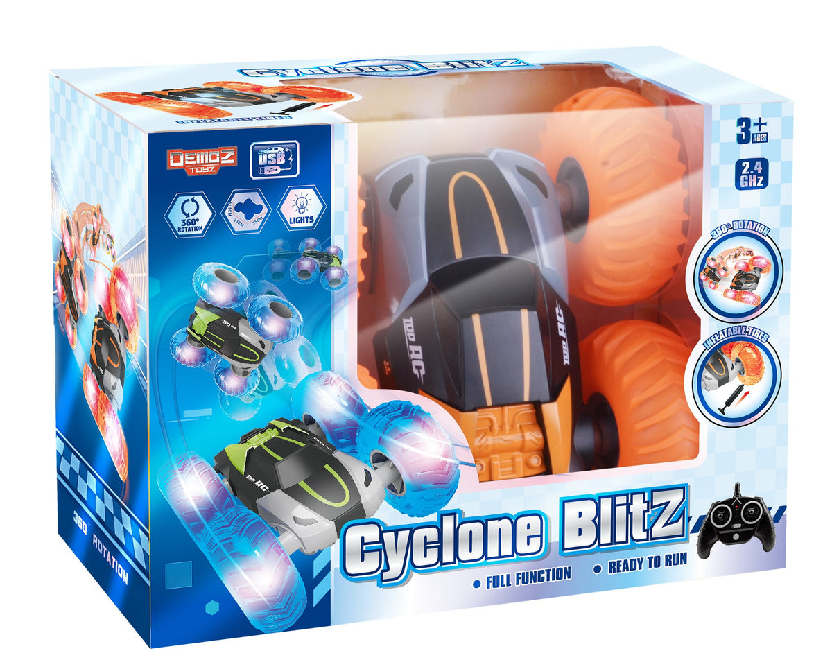 Demoz RC Cyclone Blitz 2.4GHz Battery-Operated Stunt Car with LED Lights - Sold per piece (Selection is random and subject to availability)