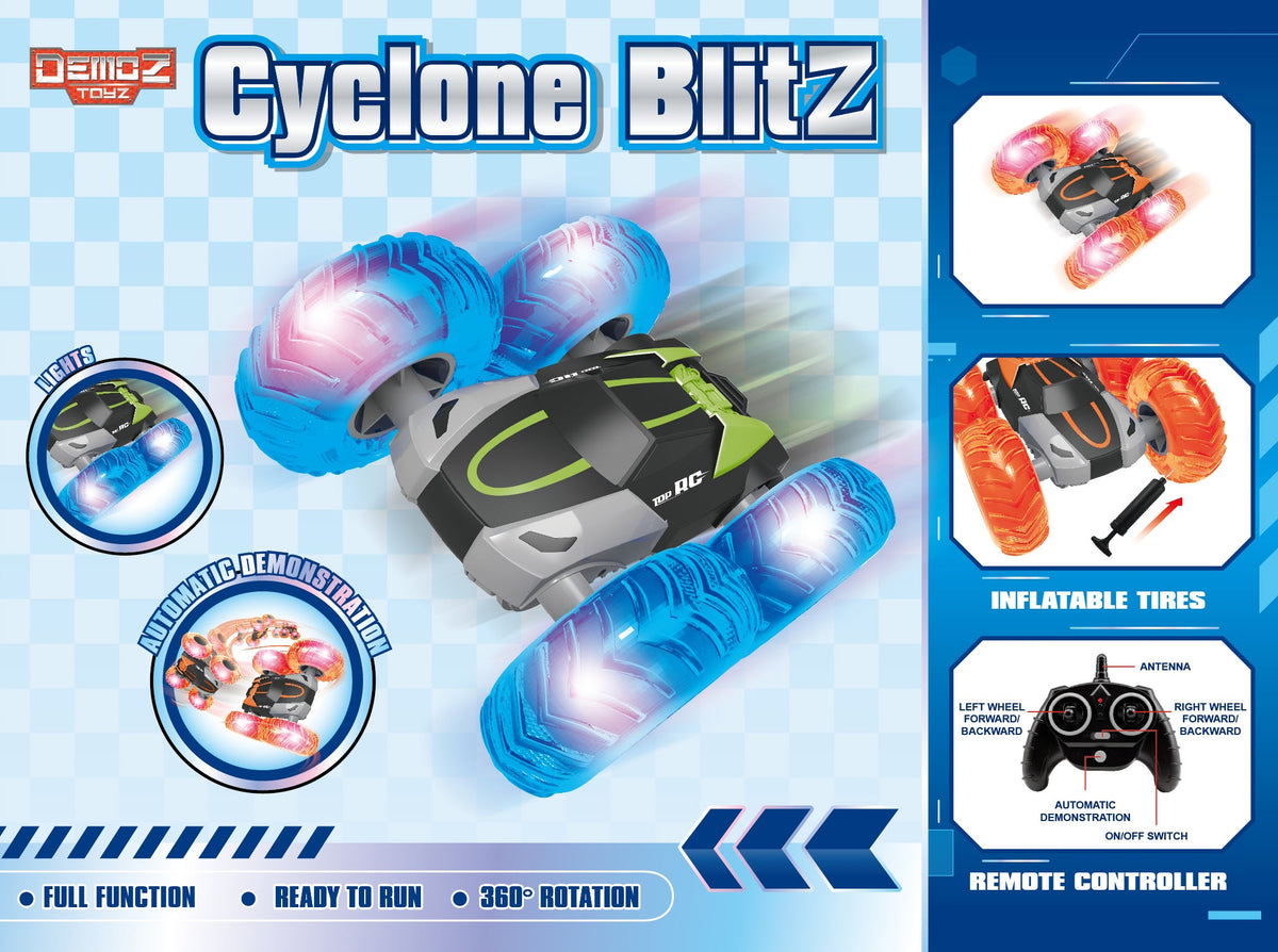 Demoz RC Cyclone Blitz 2.4GHz Battery-Operated Stunt Car with LED Lights - Sold per piece (Selection is random and subject to availability)