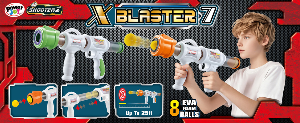 Power Joy Shooterz X-Blaster 7 Air-Pump Foam Ball Blaster with 8 Balls - Assorted Colors, Sold Individually