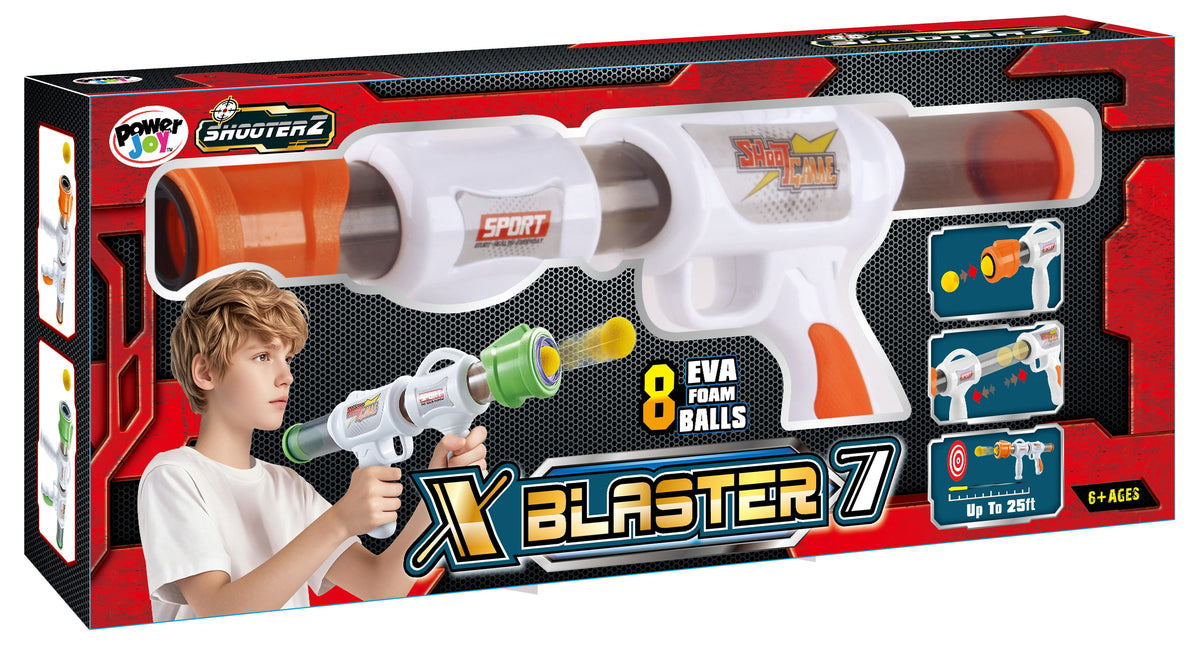 Power Joy Shooterz X-Blaster 7 Air-Pump Foam Ball Blaster with 8 Balls - Assorted Colors, Sold Individually