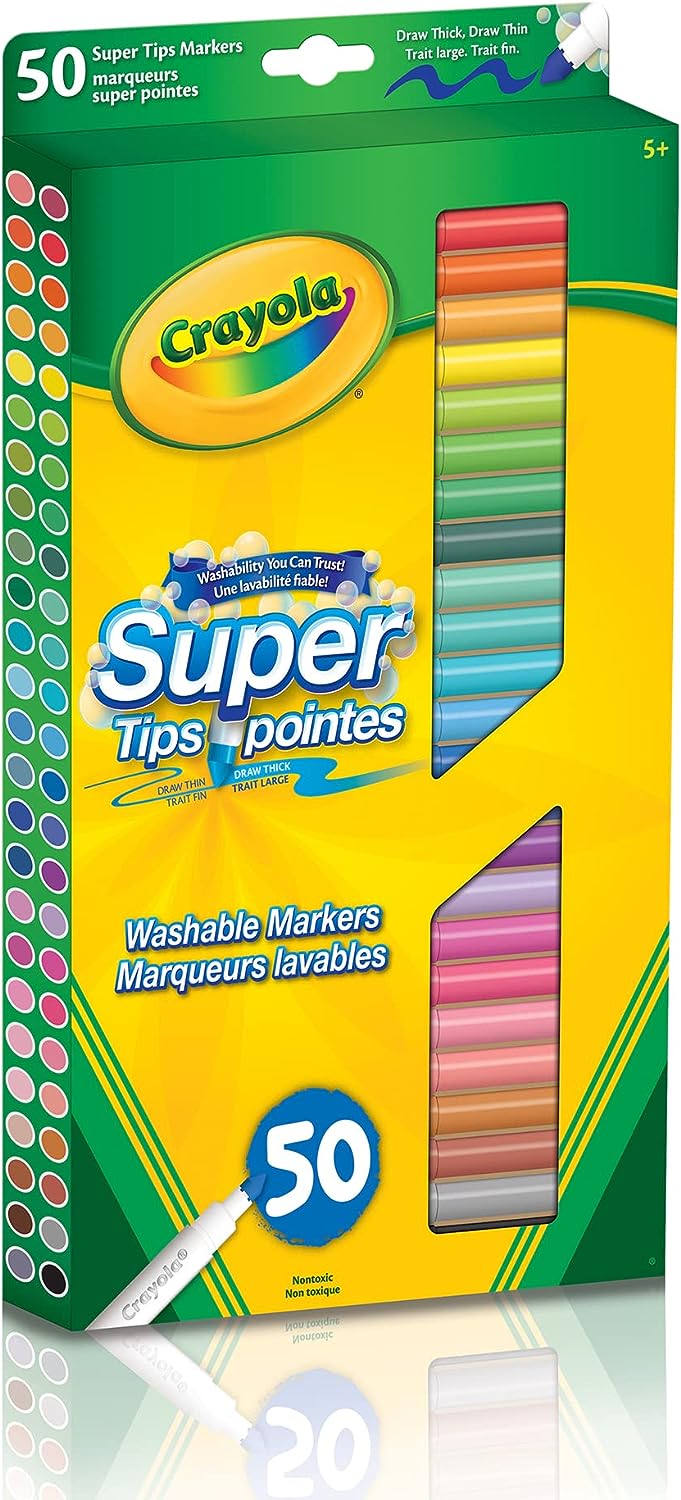 Crayola SuperTips Fine & Broad Tip Washable Markers 50-pieces