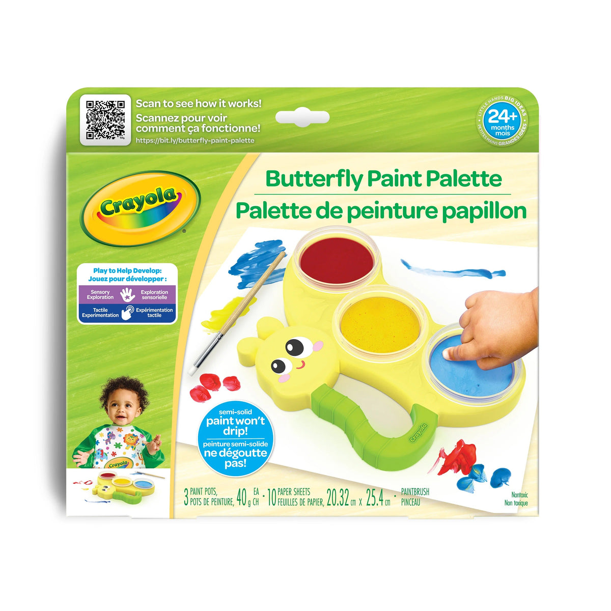 Crayola Butterfly Fingerpaint Palette with 3 Colors and 10 Activity Sheets for Toddlers
