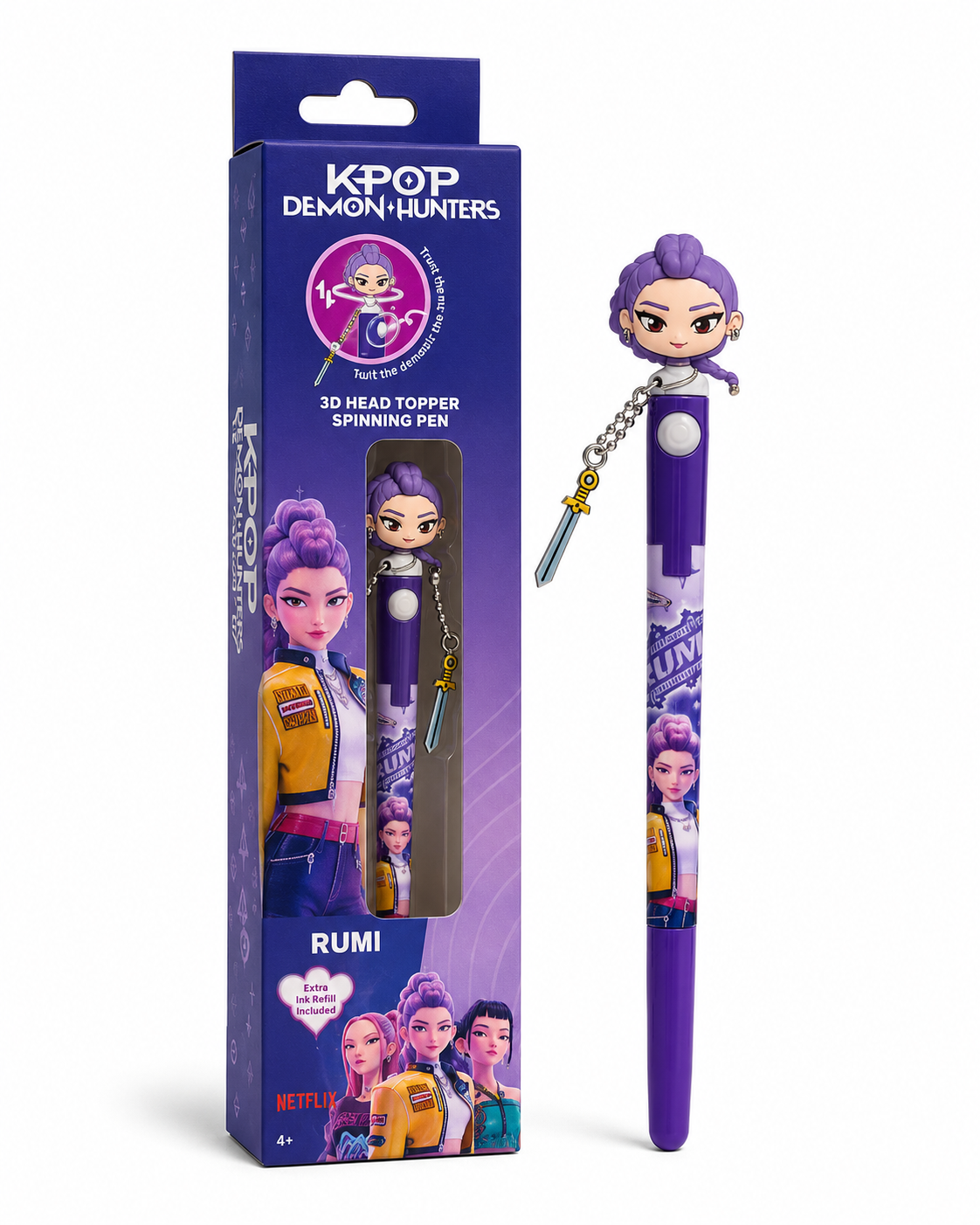 K - POP Demon Hunters 3D Head Topper Spinning Ballpoint Pen - Assorted Character Design
