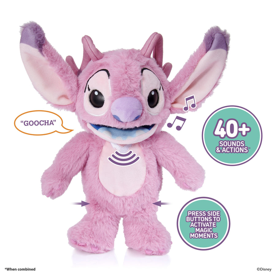 Disney Stitch Angel RealFX Palm Puppet Interactive Talking Plush Toy with Sounds & Animated Mouth