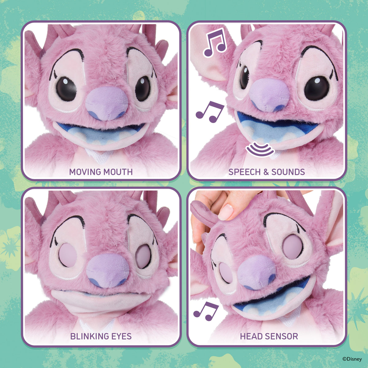 Disney Stitch Angel RealFX Palm Puppet Interactive Talking Plush Toy with Sounds & Animated Mouth