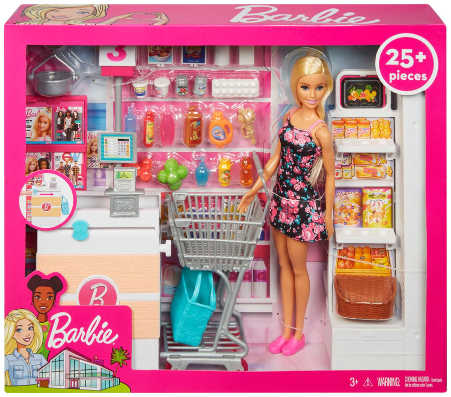 Barbie Doll and Supermarket-themed with Accessories Playset for Kids