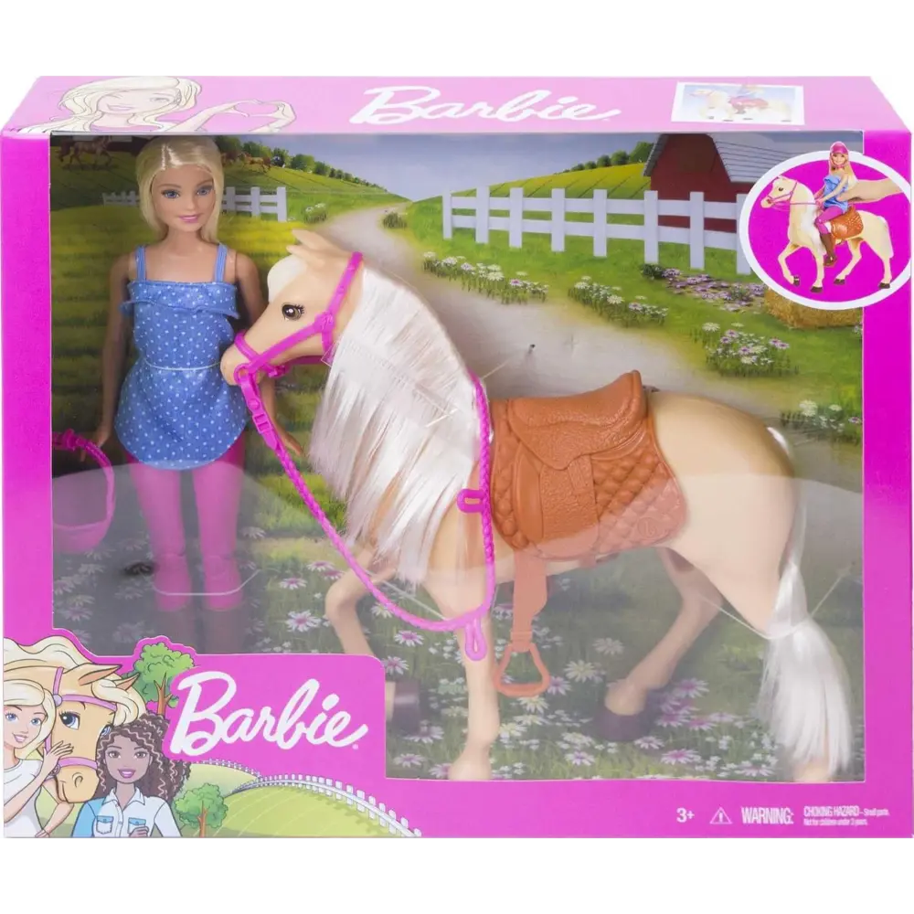 Barbie Doll & Horse Playset, Blonde Hair With Riding Accessories