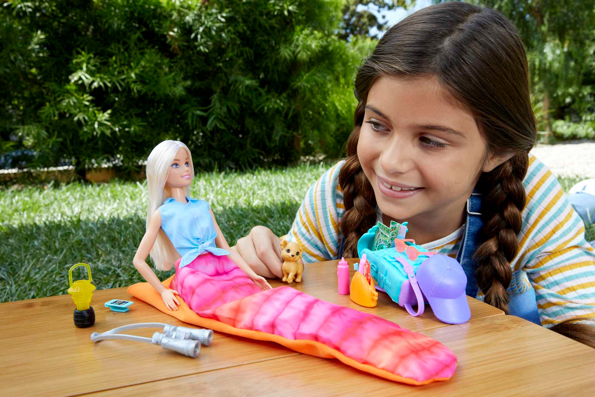 Barbie Malibu Camping Fashion Doll with Puppy & Camping Accessories